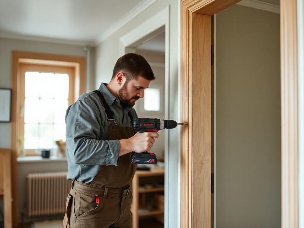 Reparatie van een deurkozijn tijdens onderhoudswerk